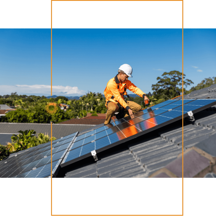 Man installs solar panel system on roof - RA-ESG