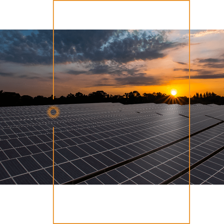 Solar pv with sunset and orange square created by RA-ESG