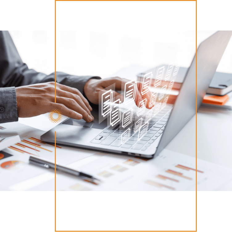 Man behind computer with orange square - RA-ESG