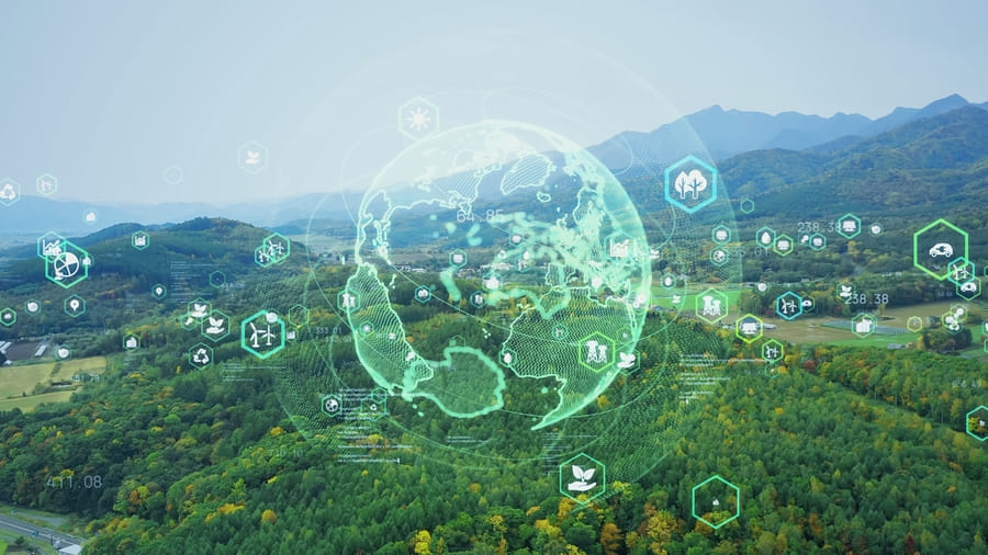 Renewable energy investment on green globe - RA-ESG